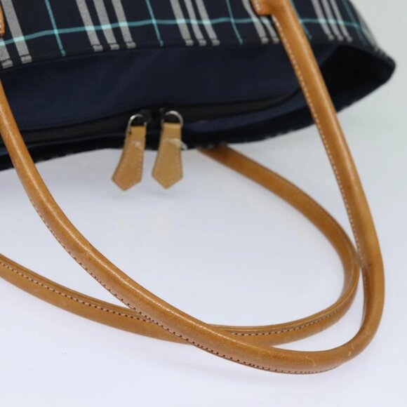 Burberrys Nova Check Blue Label Hand Bag Canvas Navy Auth ti1777 - Picture 8 of 16